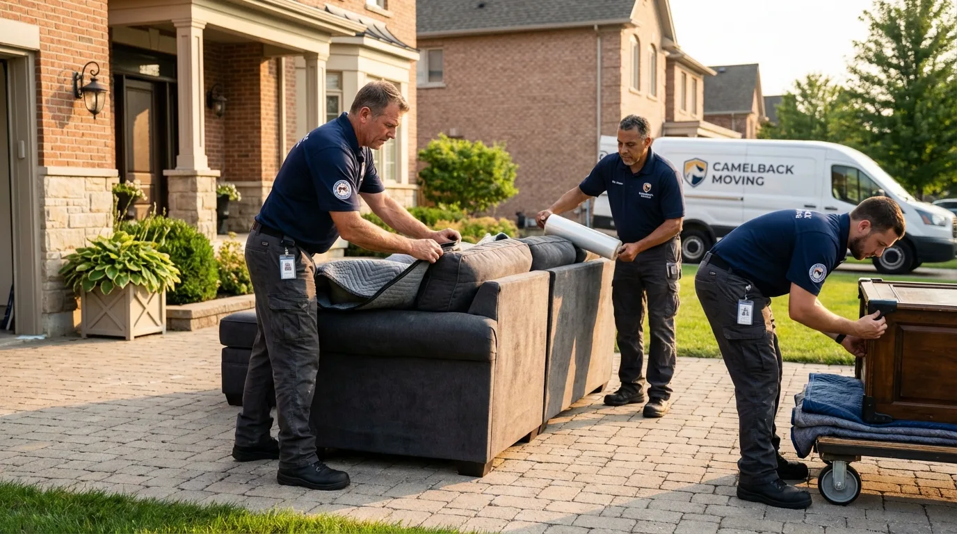 Large estate moving crew wrapping furniture in Pontiac, IL