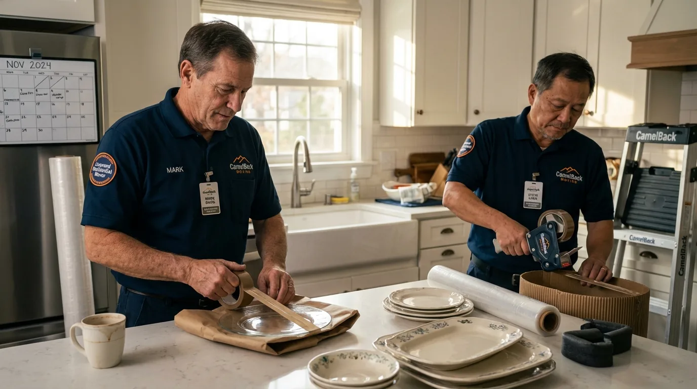 Professional crew packing kitchen dishware in Pontiac, IL